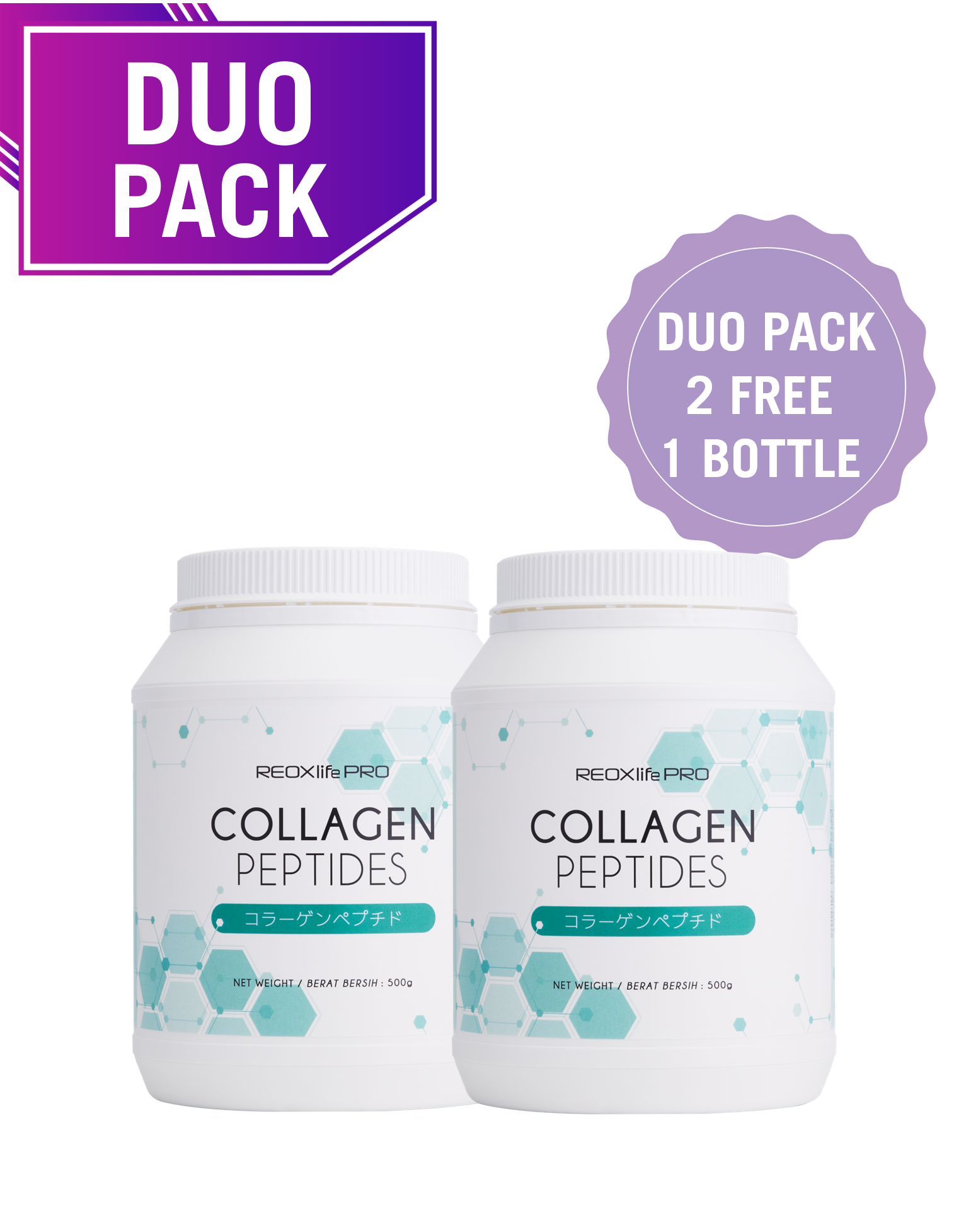 REOXlife PRO Collagen Peptides - 500g (2 DUO PACK  FREE 1 BOX/BOTTLE)